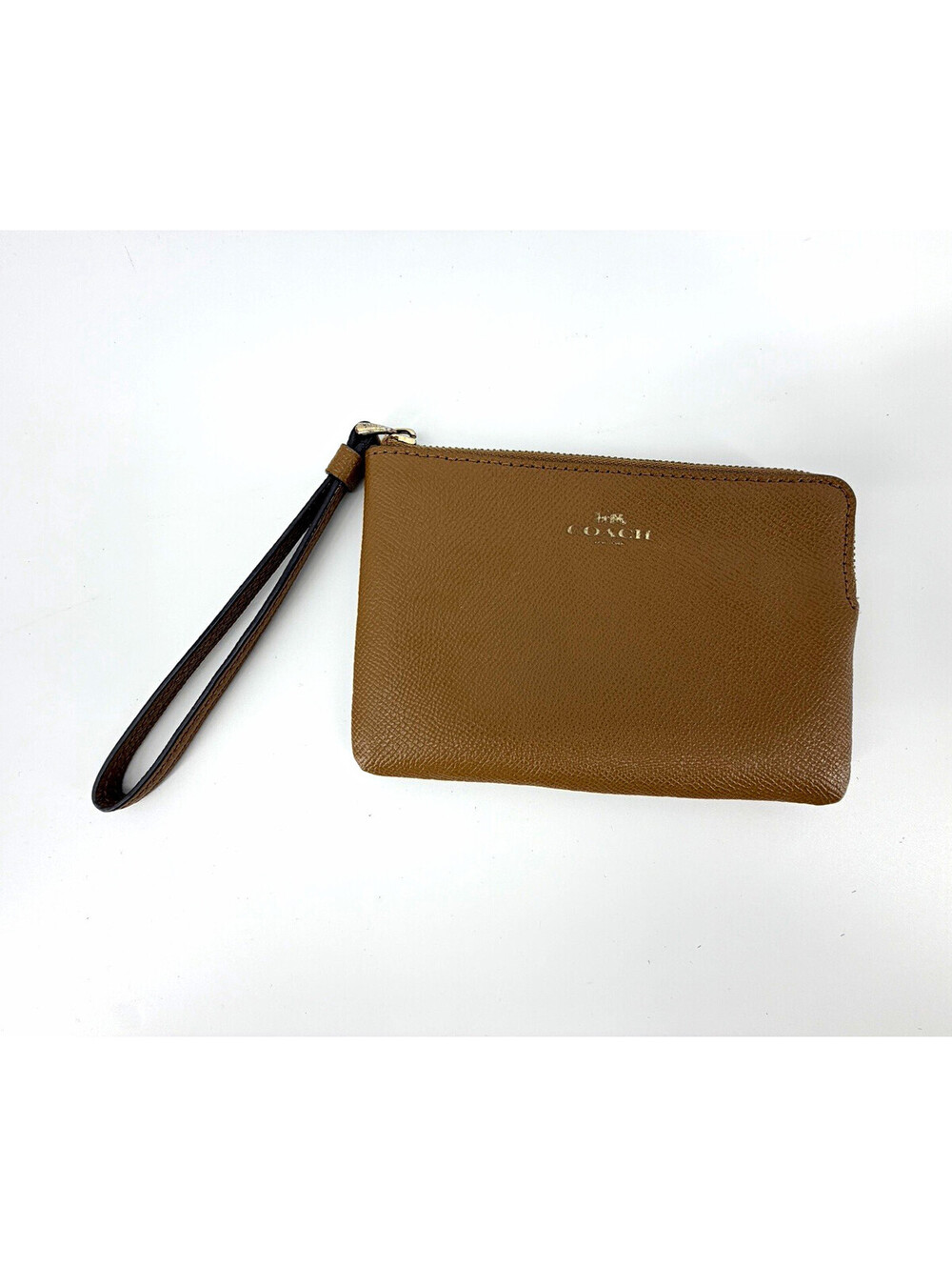 Coach Brown Zip Wristlet Wallet Logo Strap Solid Folding Credit Card Women